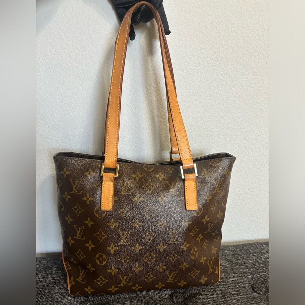 Louis Vuitton Monogram Cabas Piano Leather Fabric Brown Tote Bag Authentic